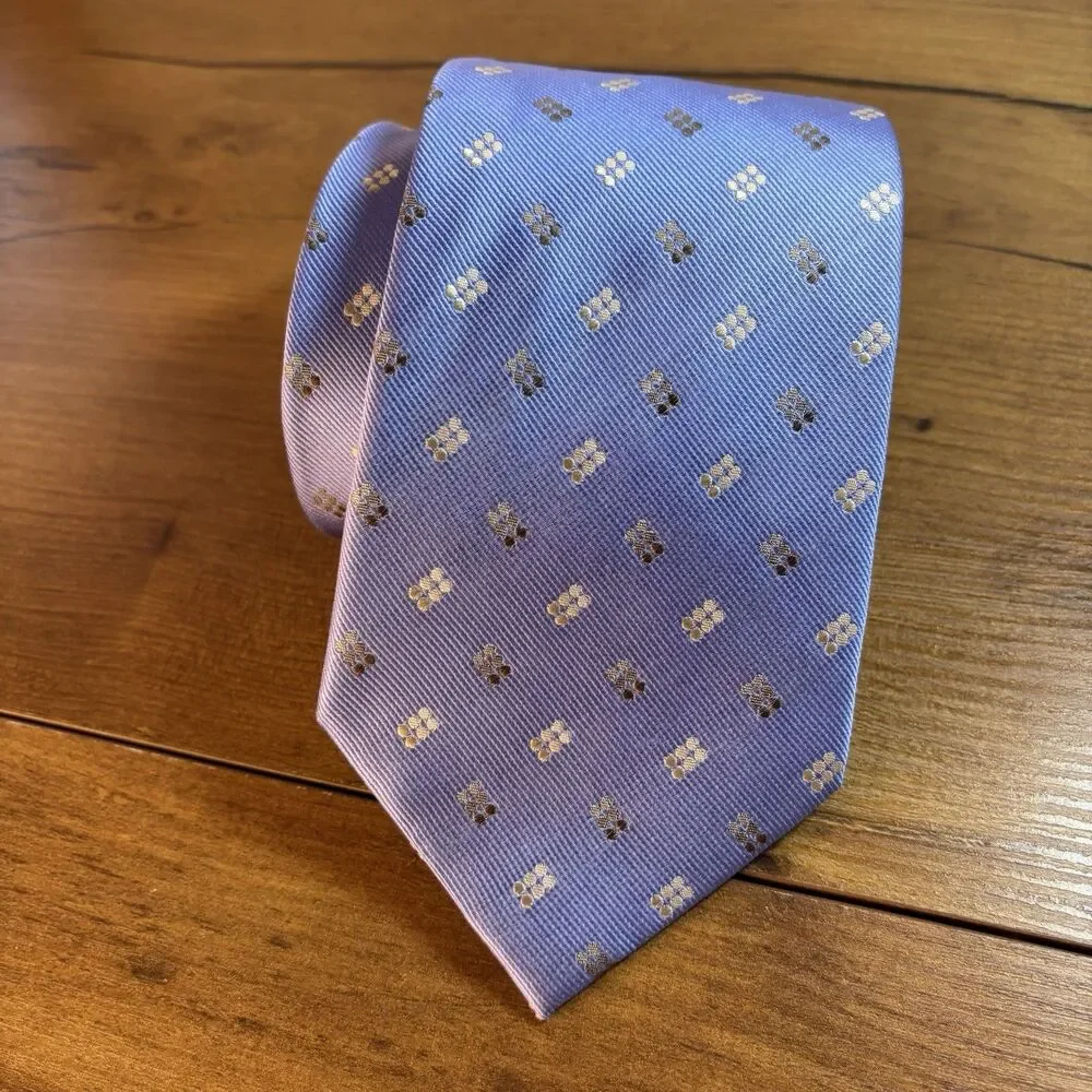English Country Classics Silk Necktie Periwinkle Blue Geometric Dot Made England